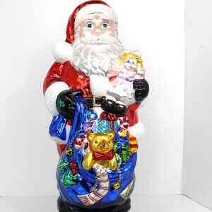 TRADITIONS LARGE 18" HANDPAINTED GLASS SANTA CLAUS FIGURINE WOOD BASE #288609